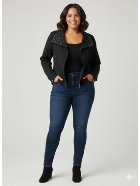 Christine Alexander Black Women's Jacket Stoned Collar XL